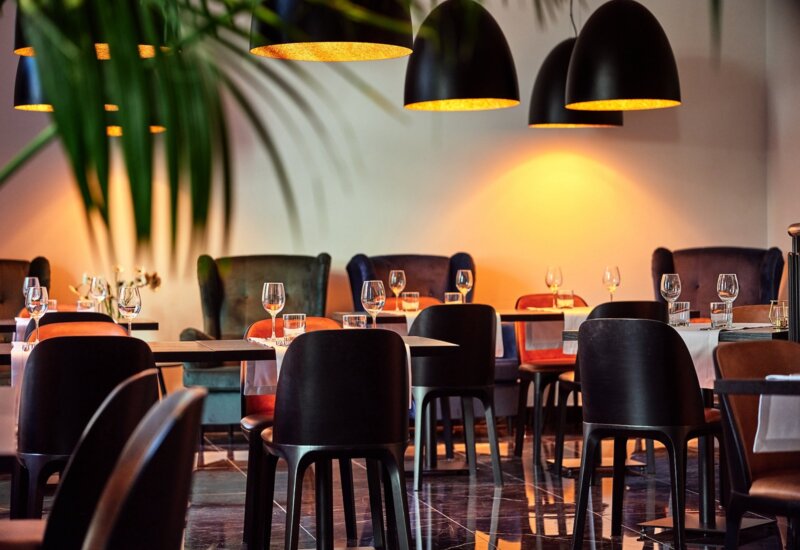 Interior of Garnish Restaurant, full of warmth and coziness