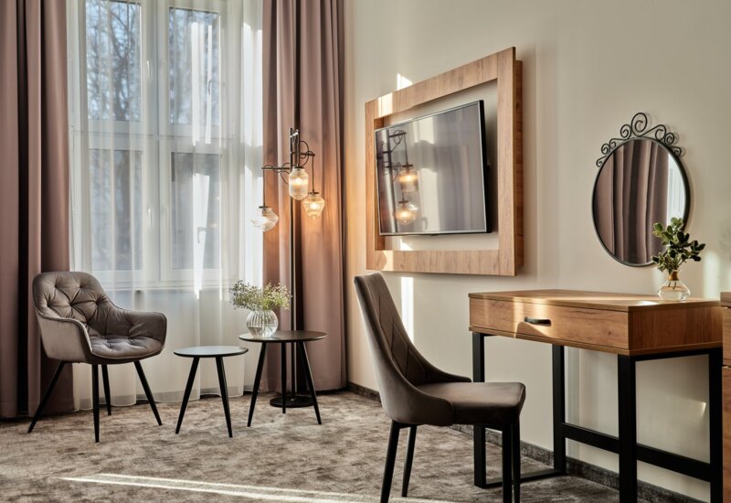 Modern room with unique design at Garni Hotel