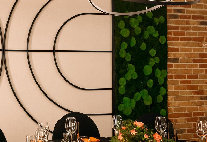 Spacious conference room in an elegant arrangement, ready for a business banquet