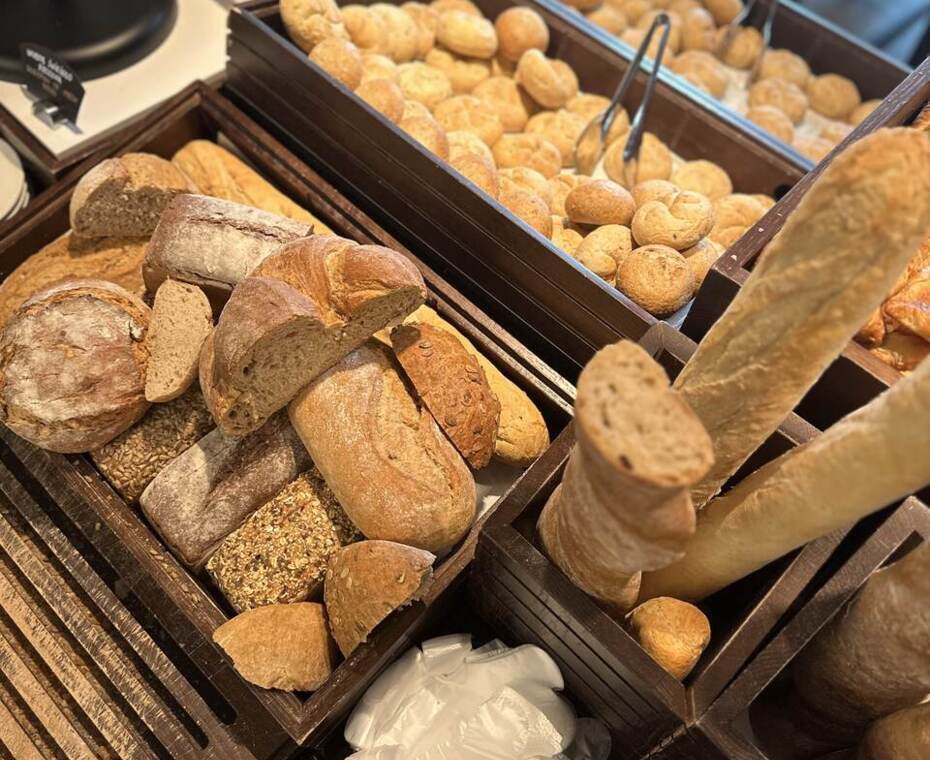 Fresh bread, fragrant and crispy, available at the breakfast buffet.