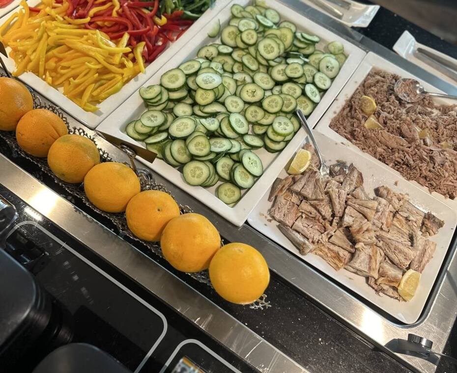 Fresh vegetables and fruits, full of flavor and vitamins, available at the breakfast buffet.