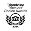 Tripadvisor Travelers’ Choice Awards 2024 logo in black and white featuring an owl with laurel leaves