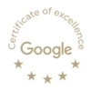 Google Certificate of Excellence badge showing the text and five gold stars