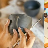 Kreatywne warsztaty rękodzieła z wytwarzaniem świec, ceramiki i mozaiki z kolorowych elementów w komfortowej przestrzeni hotelowej.