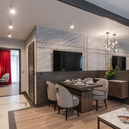 View of the living room with a dining area.