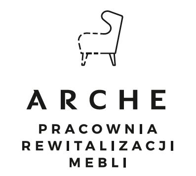 Logo pracowni specjalizującej się w renowacji mebli z ikoną stylowego krzesła i nazwą ARCHE