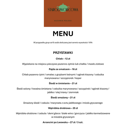 Menu restauracji w Gdyni, przystawki w niskich cenach