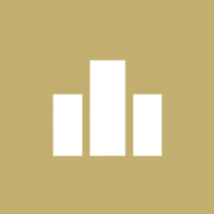 Abstract design of three vertical white bars of varying heights on a gold background, representing data or ranking