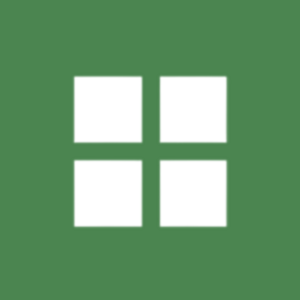 Four white square windows arranged in a two-by-two grid on a solid green background