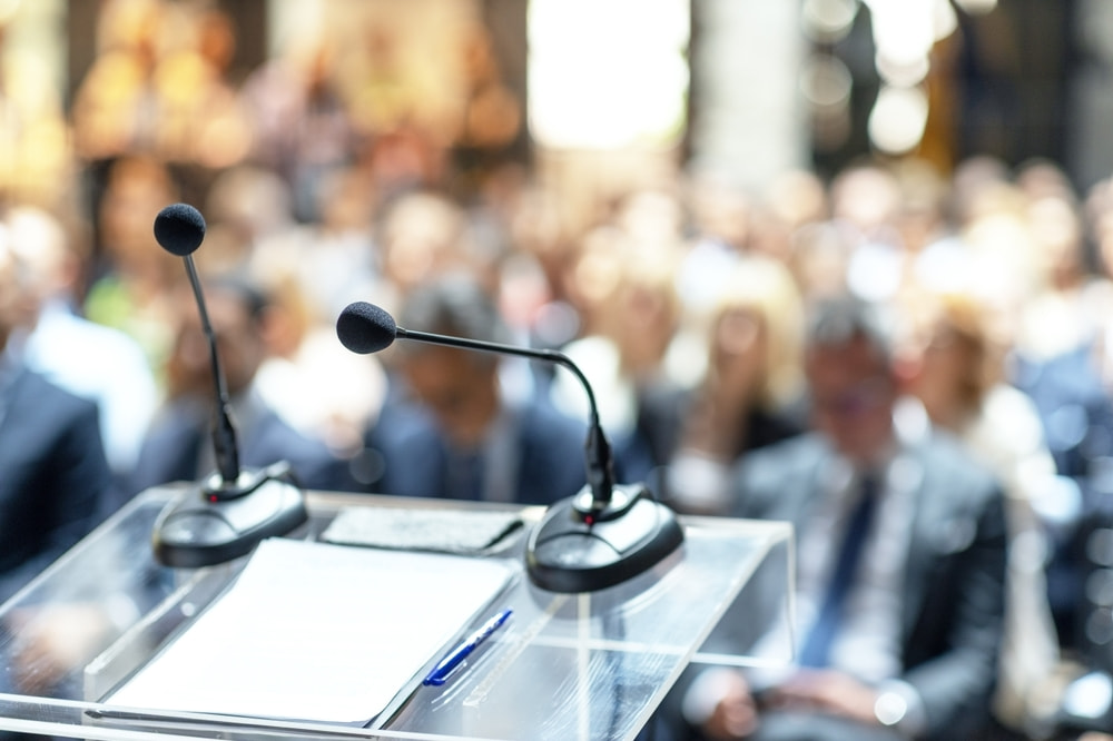 Microphone stand in a conference room