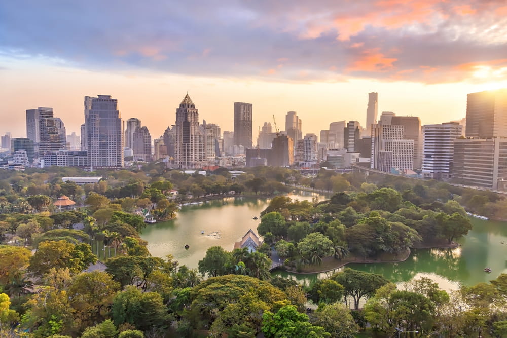 Skyline of Bangkok CBD and Lumpini Park