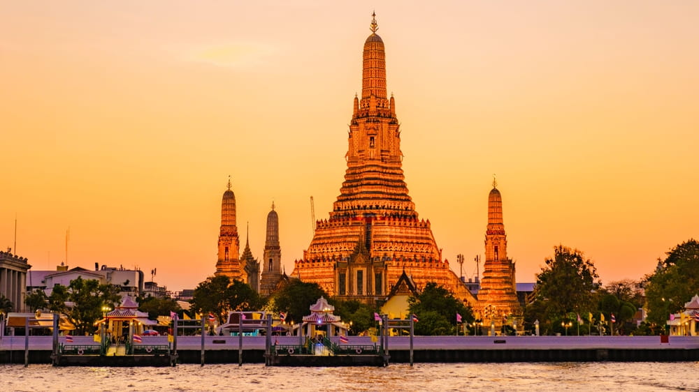 Wat Arun at dusk - one of the top tourist spots on the Chao Phraya River