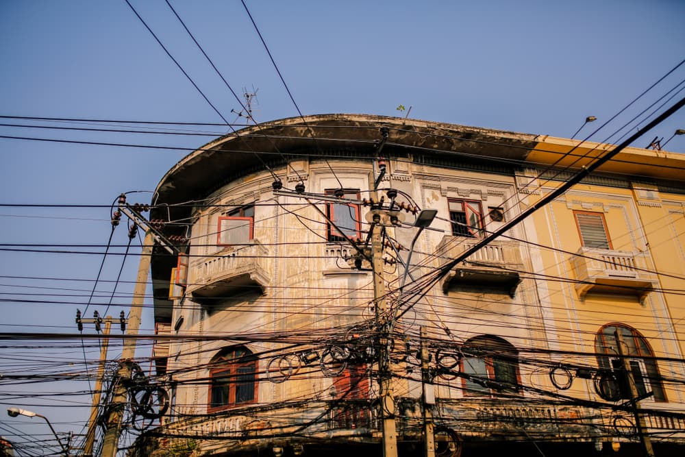 A wide shot of the old buildings in Charoenkrung