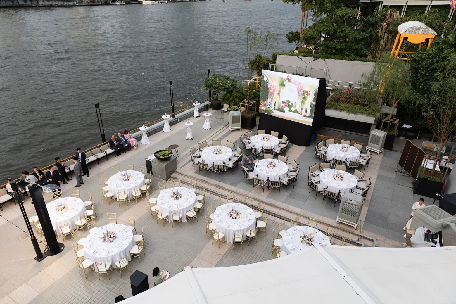 An outdoor gala evening celebration at Chatrium Riverside Bangkok Hotel