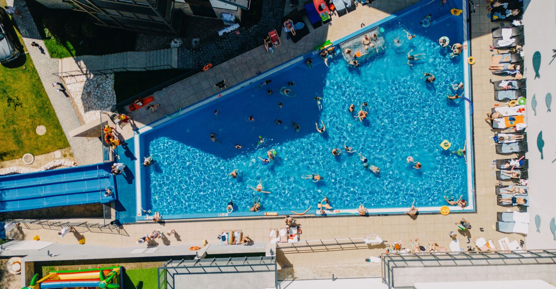 Outdoor pool aerial view