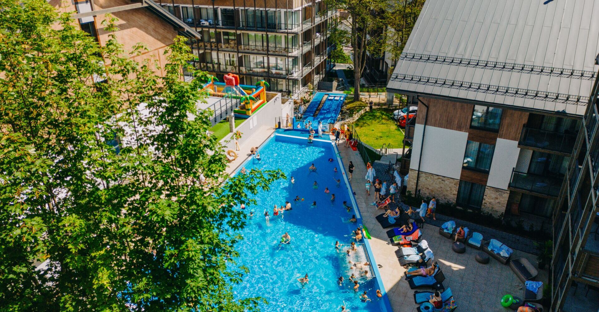 Outdoor pool aerial view