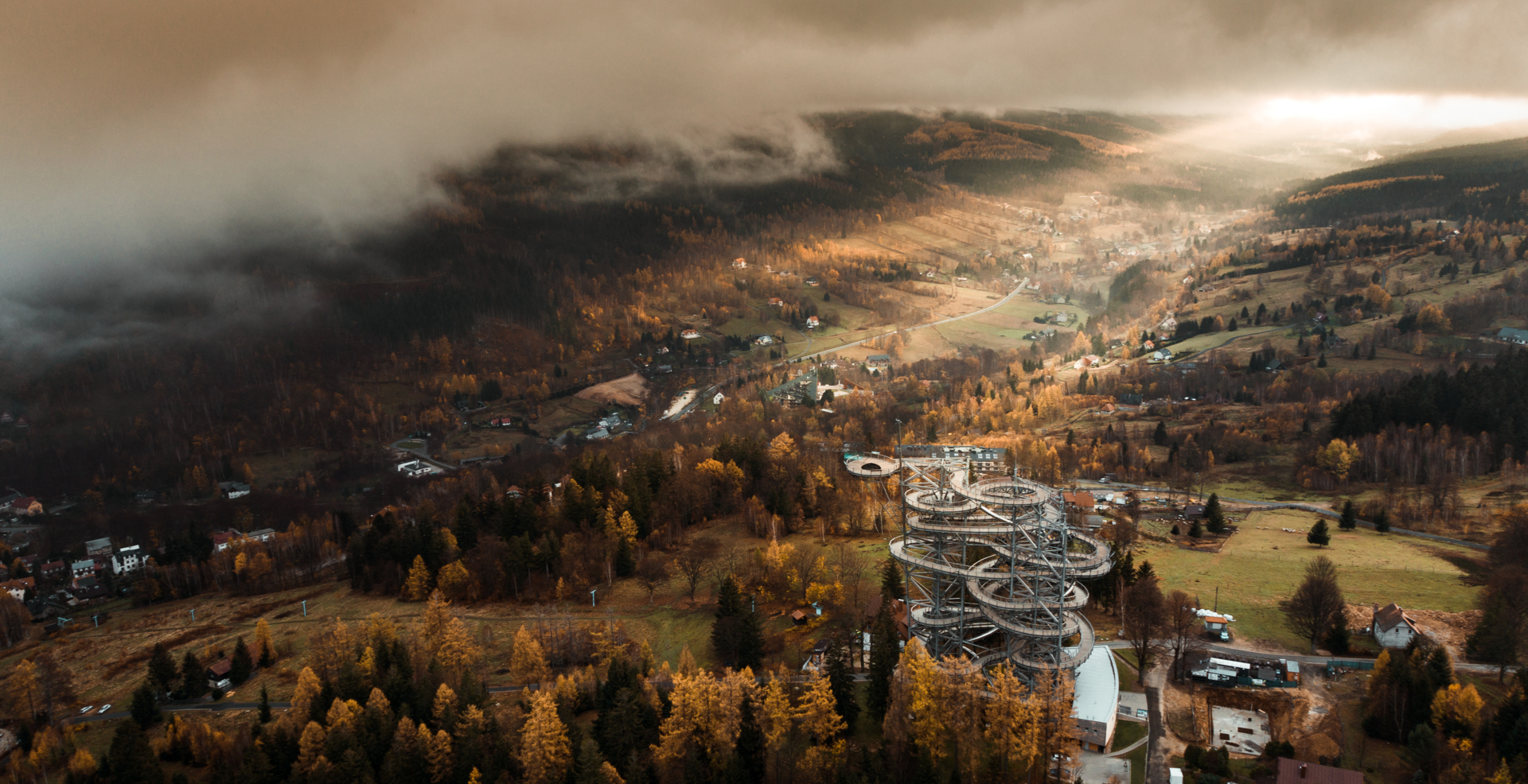 Sky Walk observation tower in autumn scenery