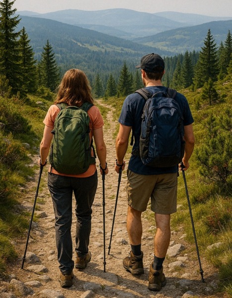 Couple on hiking trip in mountains