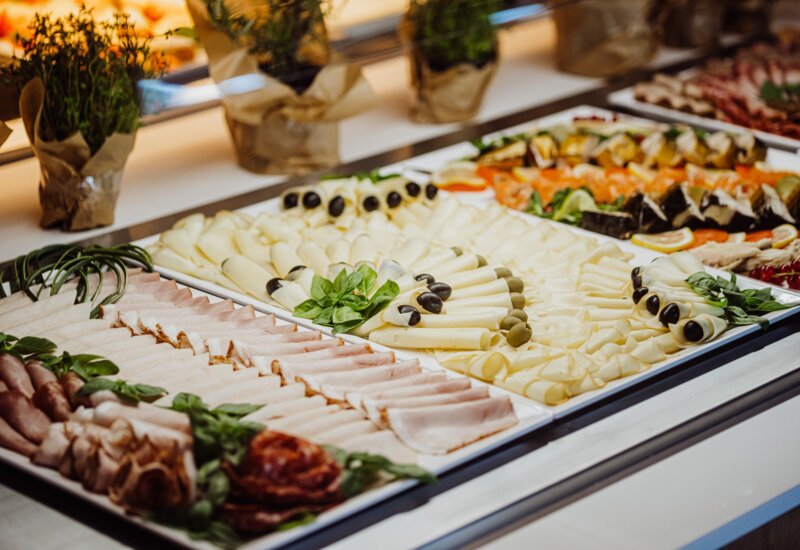 food on a tray in the restaurant