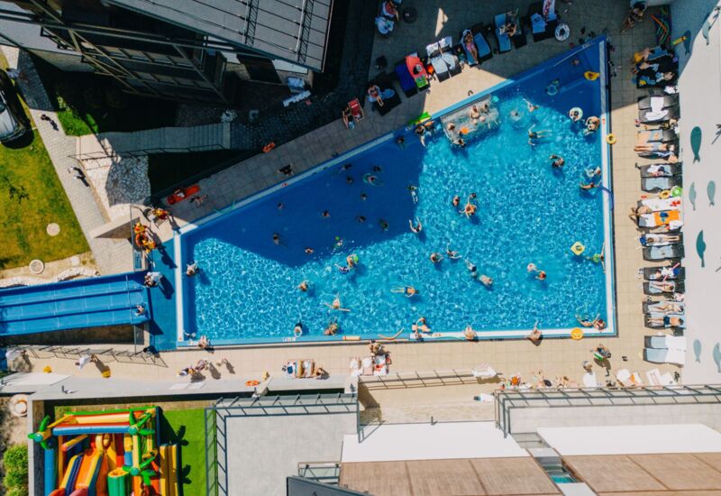 Outdoor pool aerial view