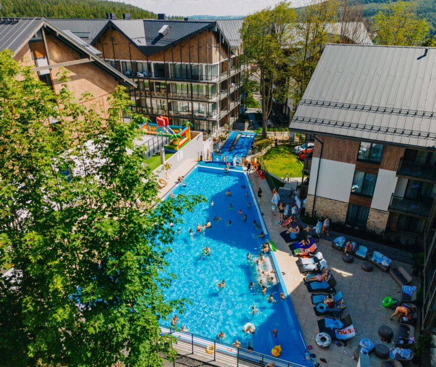 Outdoor pool aerial view