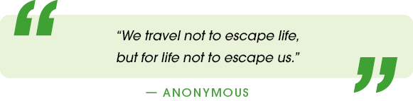 We travel not to escape life, but for life not to escape us — Anonymous