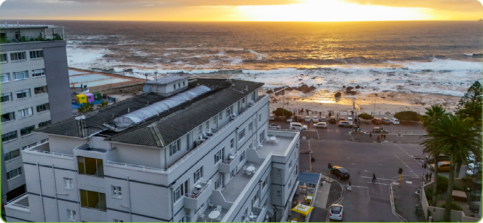 Riviera Suites and the Sea Point coastline in Cape Town