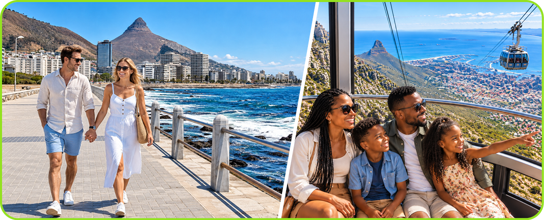 Sea Point promenade and Cape Town cableway experiences