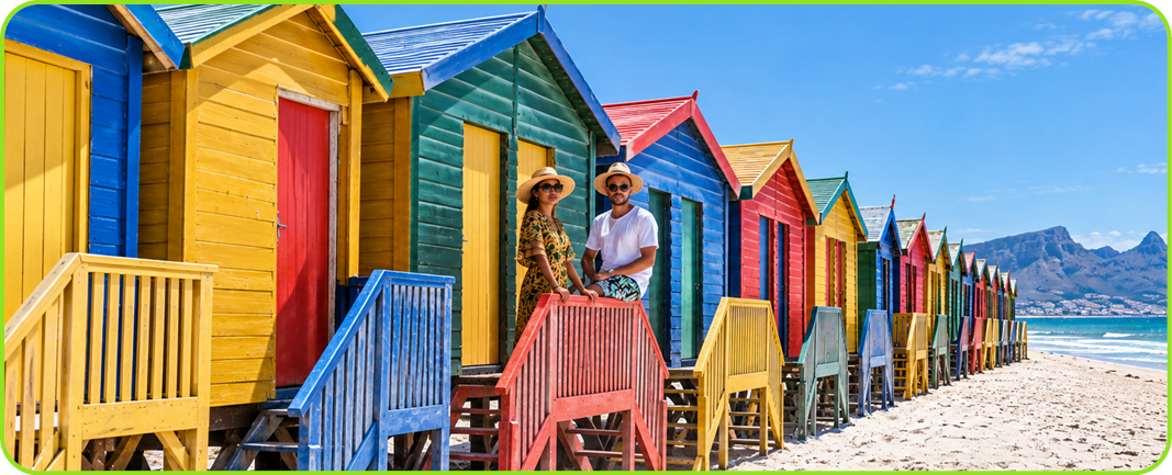 Colourful Cape Town beach huts for an October South African getaway