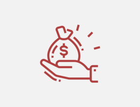 Piktogram dłoni z sakiewką wypełnioną pieniędzmi