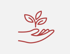 Pictogram of a hand holding a plant
