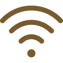 Auksinė Wi‑Fi piktograma baltame fone — simbolis belaidžio interneto