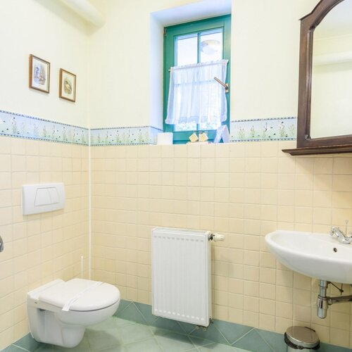 Toaleta w apartamencie willowym z toaletą i umywalką