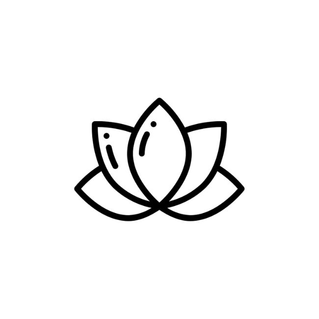 Stilisierte Lotusblüte als schwarze Liniengrafik, Spa‑/Wellness‑Symbol, vermittelt Ruhe und Entspannung.