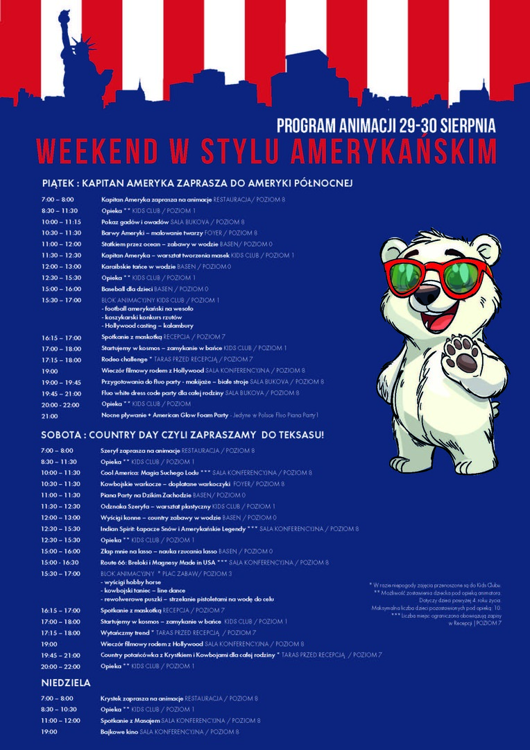 Program animacji — weekend amerykański, hotel w Wiśle Crystal Mountain