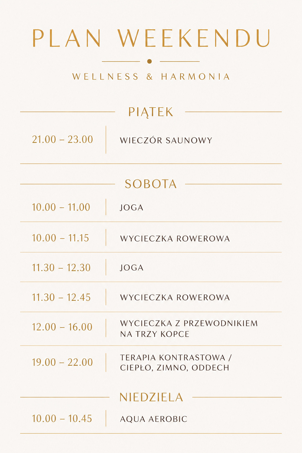 Plan weekendu – Wellness & Harmonia