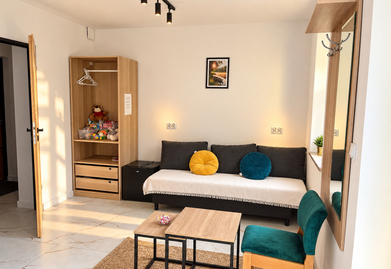 Część wypoczynkowa apartamentu z sofą Hotel Górsko