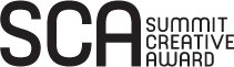 Modern hotel logo with bold black letters reading 'sca summit creative awards' on white background