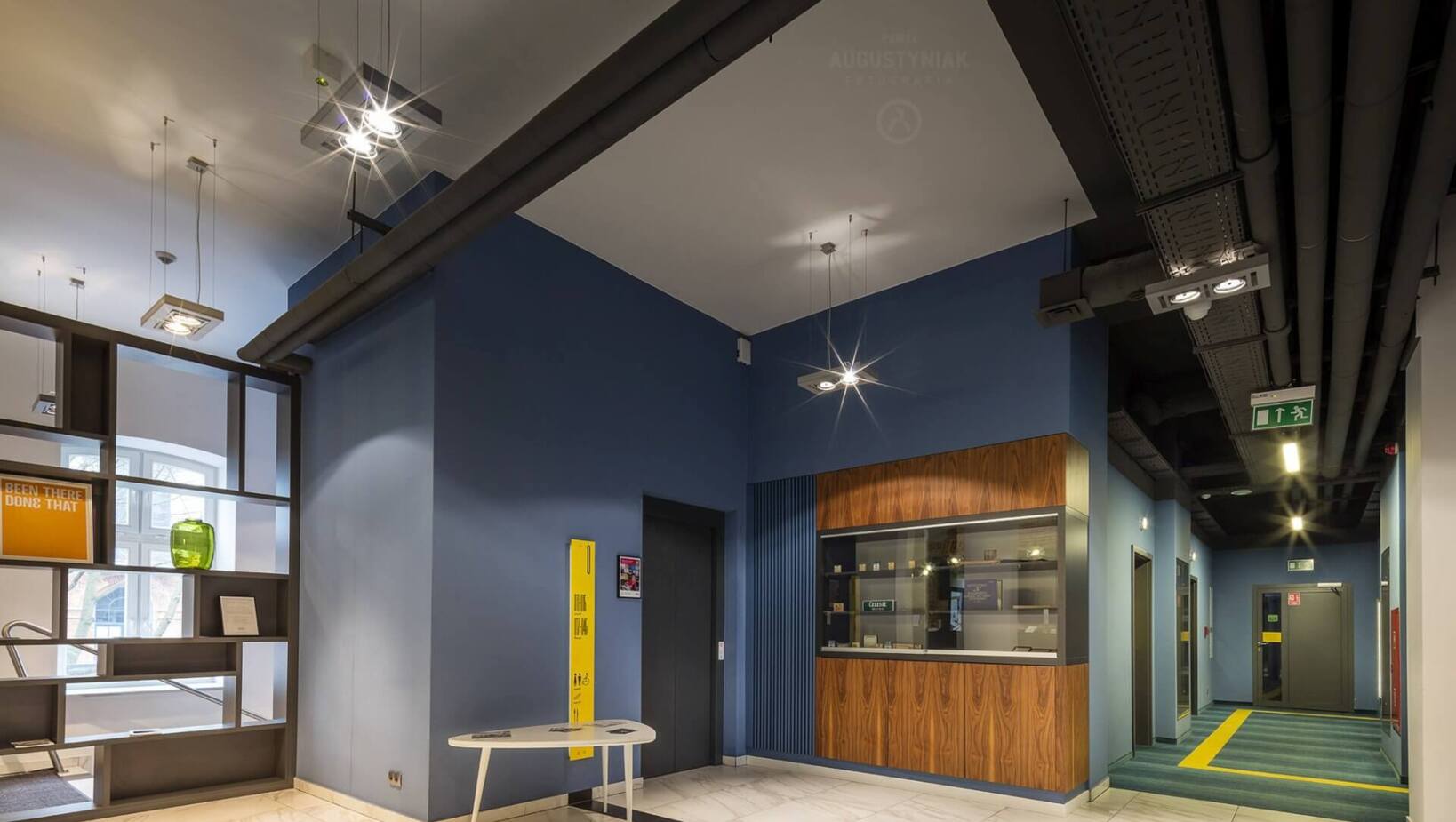 Hotel corridor with vivid colors on the walls