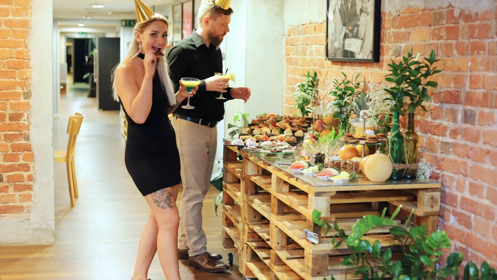 Guests enjoying Swedish buffet with sweet and savory snacks