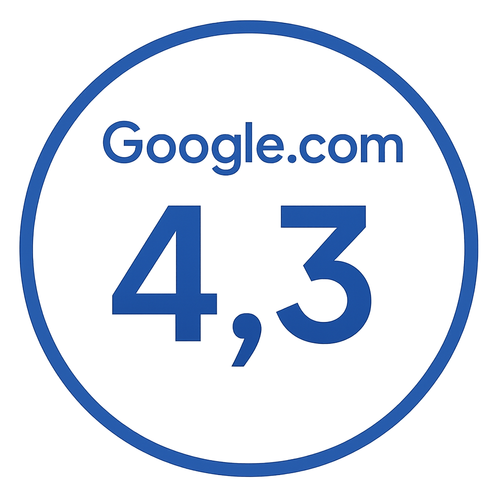 Ocena hotelu 4,3 według Google.com w niebieskim okręgu