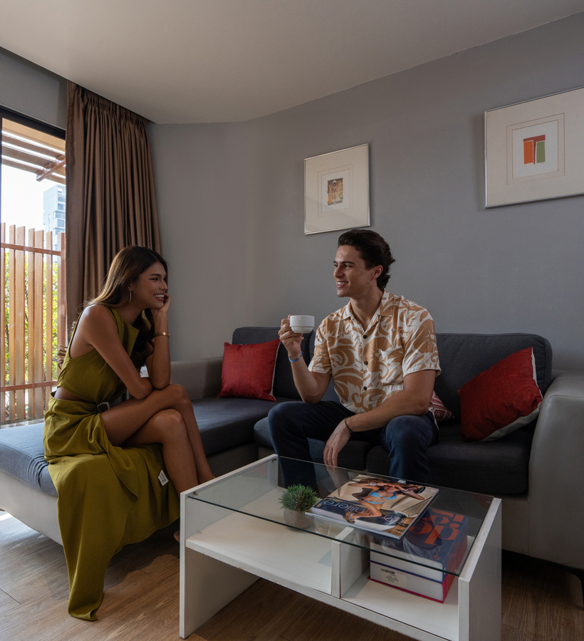 Jazzotel Bangkok 84sqm two-bedroom family suite living room