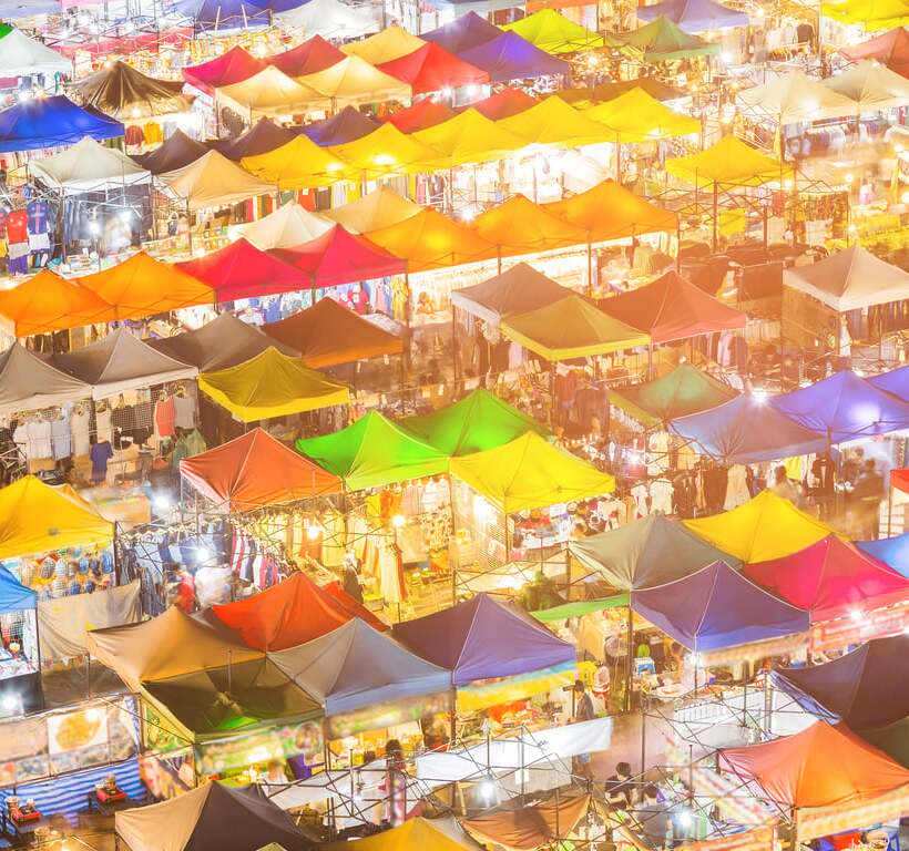 Ramkhamhaeng Night Market Bangkok street food stalls evening