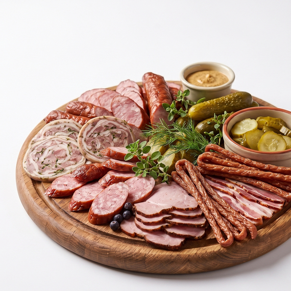 Deska wędlin 🥩 (350g)Nasze wędzonki/ ogórek/ pieczywo