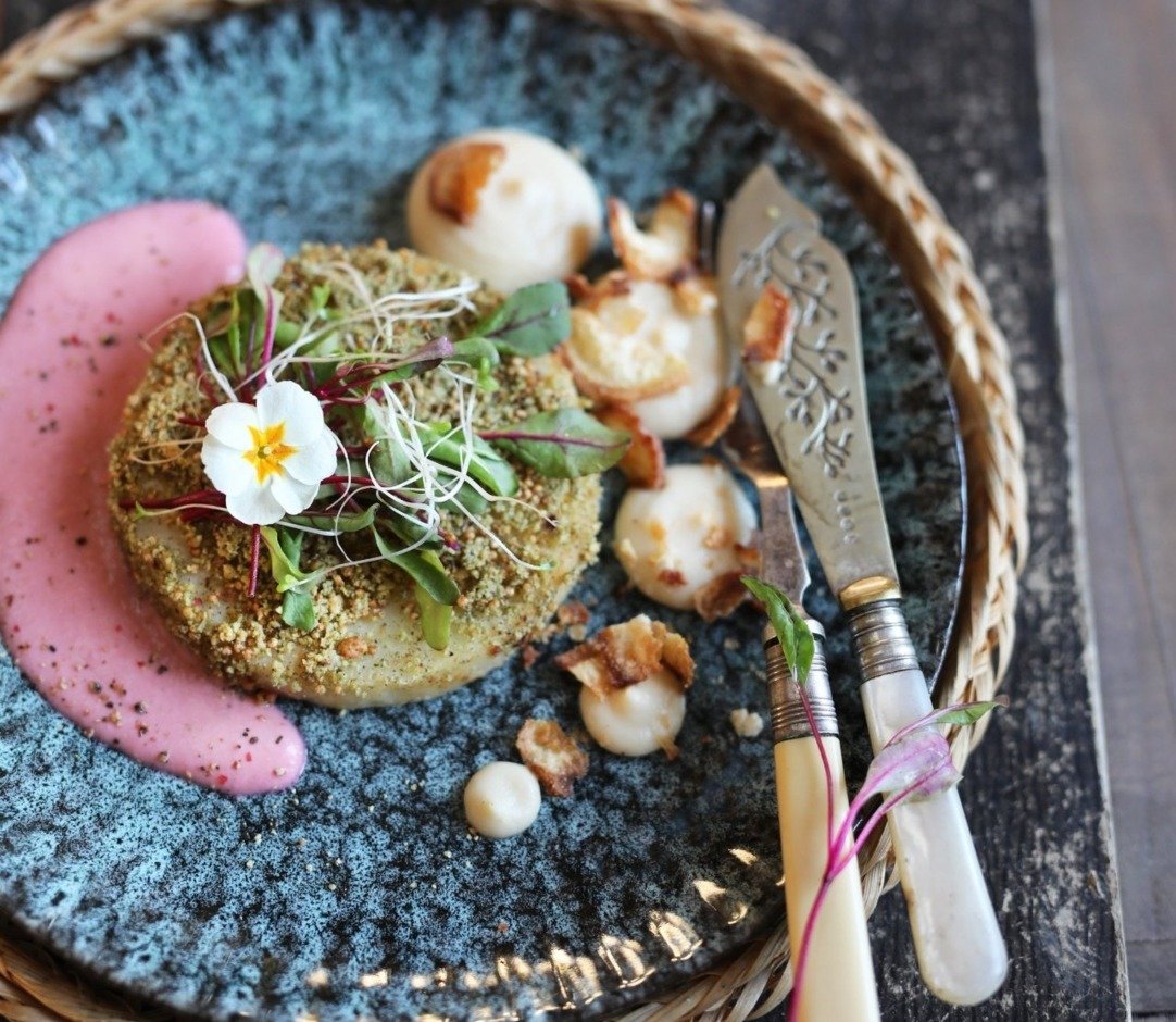 Vegetarian dish at the Pałac Kamieniec restaurant. Delicious cuisine in Kotlina Kłodzka