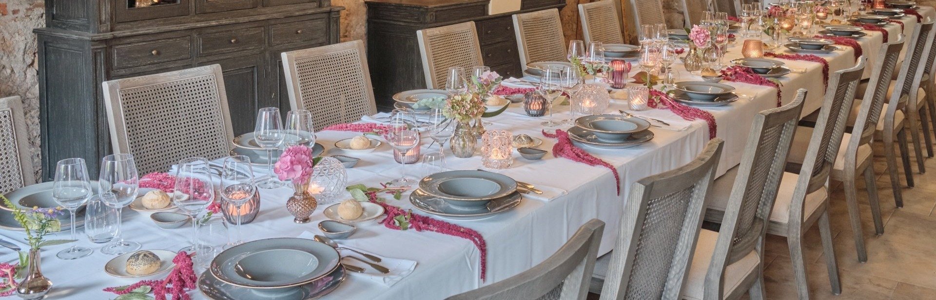 A decorated table in the Kamieniec Palace. Tasteful decorations. Family party near Kłodzo