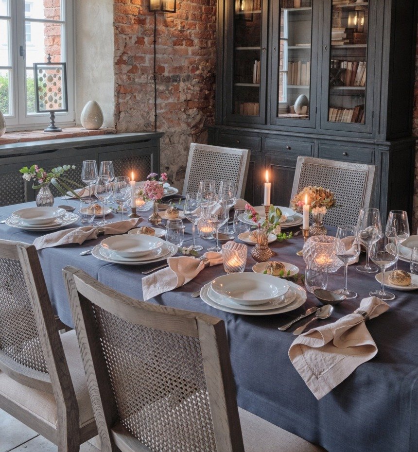 Brick conference room in farmstead - Palace Kamieniec. Black sideboards. Stylish decorations