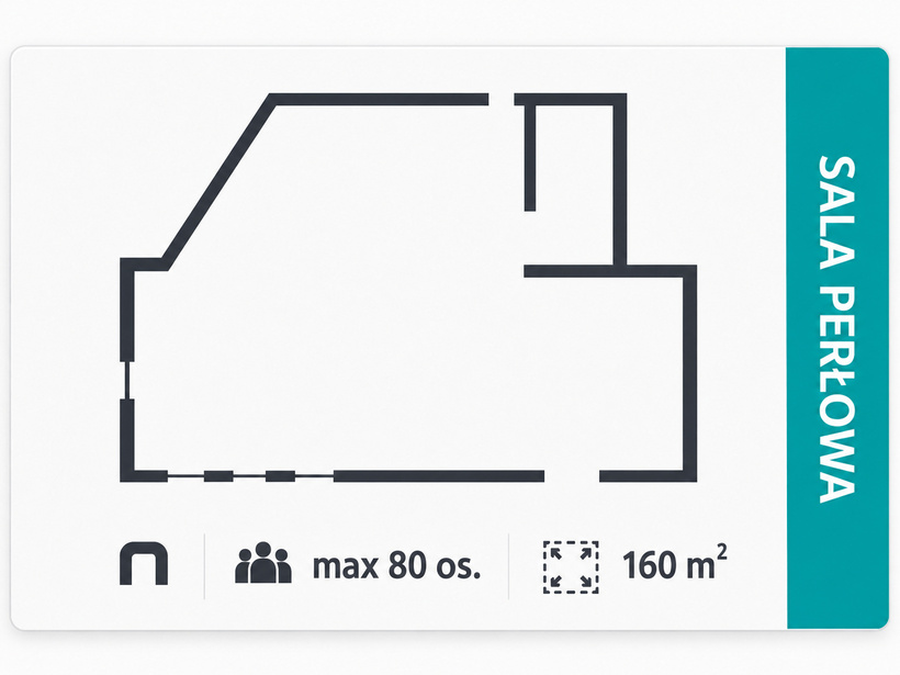 Grundriss des Saals Sala Perłowa, unregelmäßige Form, 160 m², max. 80 Personen