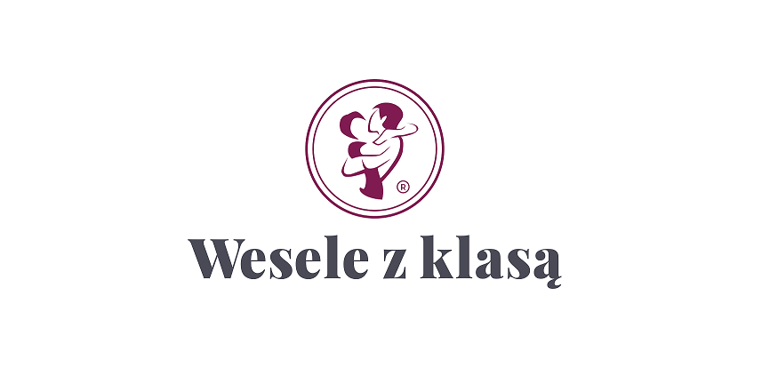 Logo stylizowanej pary tańczącej w okręgu nad napisem 'Wesele z klasą'.