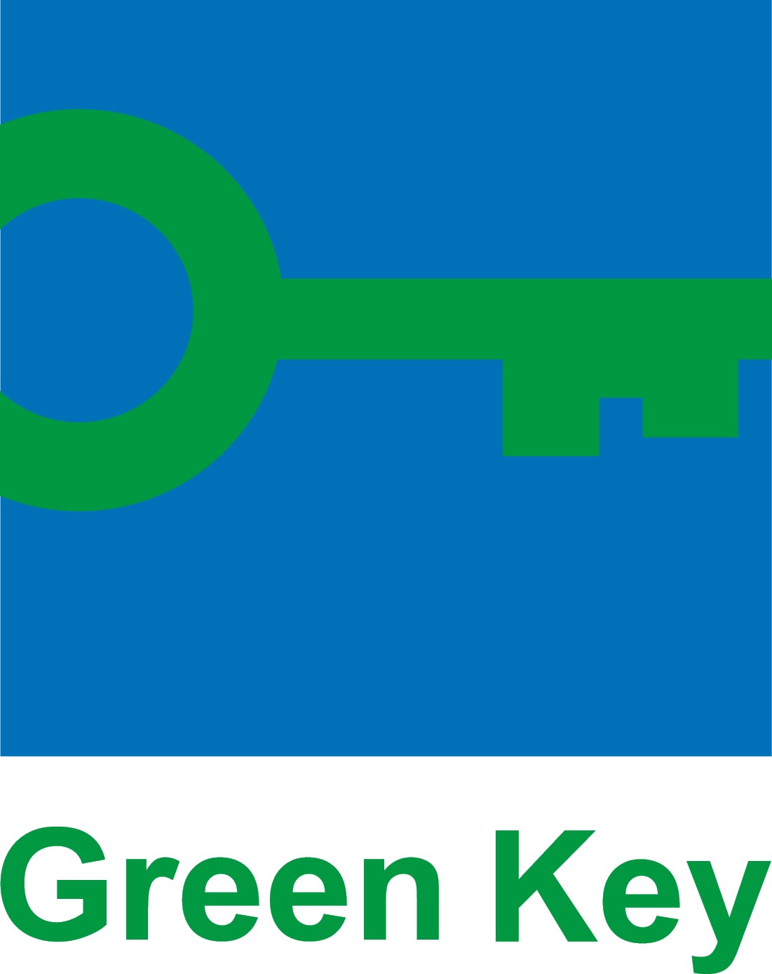 Green Key logo: large green key silhouette on a blue square above green text reading 'Green Key'.